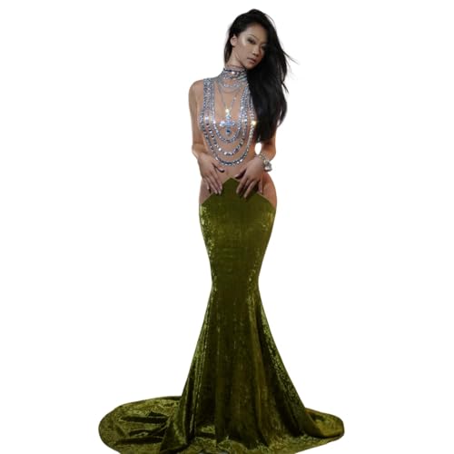 CELESINYI Women Elegant Noble Velvet Floor-Length Dress Bodycon Maxi Dress Luxury Dinners Prom Evening Dress Mega Event Gown (US, Alpha, One Size, Regular, Regular, Green)