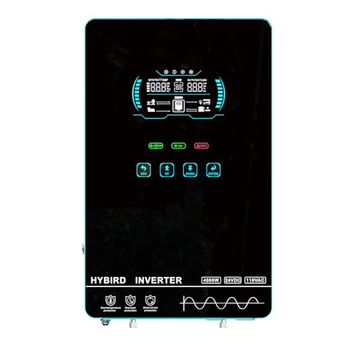 SWIPOWER 4000W Hybrid Solar Inverter 24V DC to 110V AC Pure Sine Wave 6.25 Touch LCD with Glass Top 140A MPPT Charge Controller Home RV Cabin Use Battery-Less/Lithium/AGM Compatible