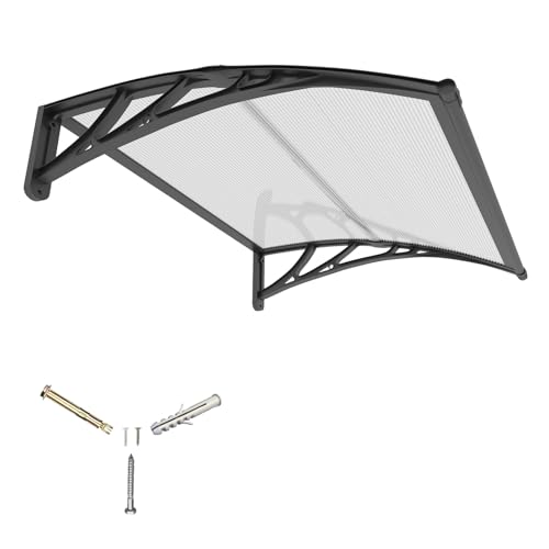 DAWNINGHOMM Marquesina Puerta Exterior 100 x 120 cm, Marquesina policarbonato Transparente para Puerta y Ventana, Tejadillo Puerta Exterior, Protección Lluvia UV Nieve para terraza