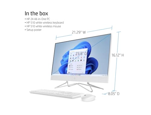 Image of HP 24 All-in-One PC, Intel Core i3-1115G4, 4GB RAM, 256GB SSD, Full HD Micro-Edge Display, 720p Privacy Webcam, Wi-Fi and Bluetooth Combo, Snow White, Windows 11 Home (Renewed)