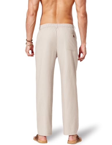Image of COOFANDY Men's Cotton Linen Pants Casual Drawstring Dress Pants Beach Summer Lightweight Trousers