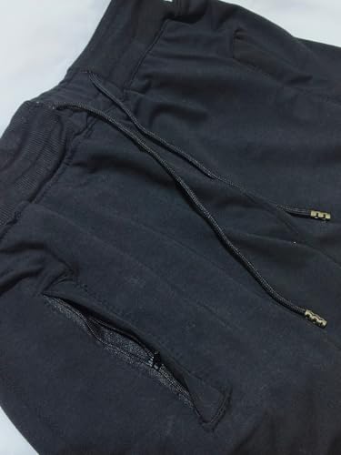 MEZA Men's Summer Milton Cotton Polyester Shorts Zipper Pockets Drawstring Elastic Sport Summer Running Workout Shorts (Black, 2XL)