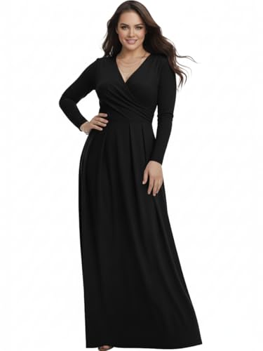 Image of KOH KOH Womens Long Sleeve V-Neck Flowy Modest Elegant Evening Maxi Dress