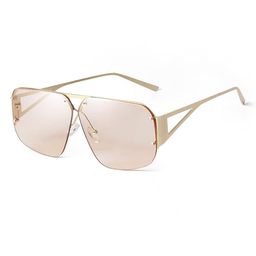 Trendy Aviator Sunglasses for Women Men Oversized Retro Rimless Fashion Metal Glasses Shades Lentes De Sol Mujer