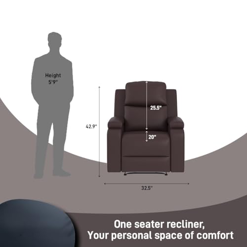 Image of Amazon Brand - Solimo Emerald | Single Seater Sofa Recliner | Manual Recliner (Leatherette Brown)