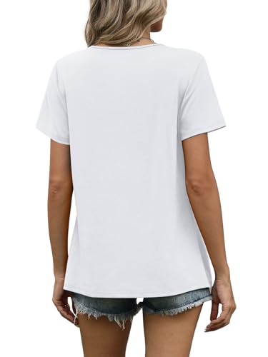 Image of WIHOLL Women T Shirts Pleated Short Sleeve Tops Business Casual Dressy Blouses