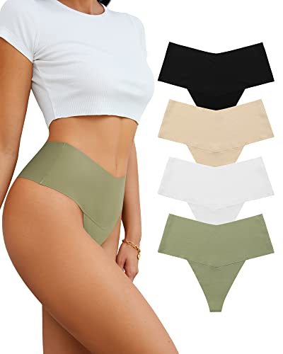 SHARICCA Hohe Taille String Tanga Damen No Show Slips 4er Pack...