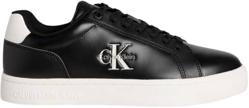 Calvin Klein Classic Cupsole Mono Lth Ym0ym01369 - Scarpe Basse da Uomo, Nero Nero Bianco Brillante, 46 EU