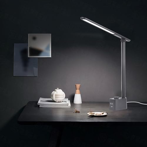 Sxhlseller Lámpara de Escritorio LED de 10 W con Puertos de Carga USB, Lámpara de Mesa Regulable con 5 Temperaturas de Color, Brillo Continuo, Visualización de la Hora, de Escritorio (T221012U) - imagen 4