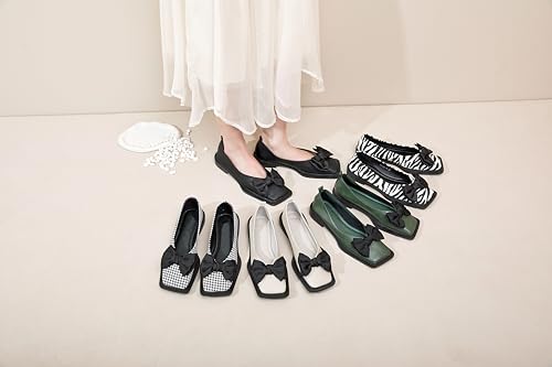 Ballet Flats Shoes for Women Comfortable Square Toe Walking Shoes Elegant Bowknot Slip On Wedding Dress Shoes2