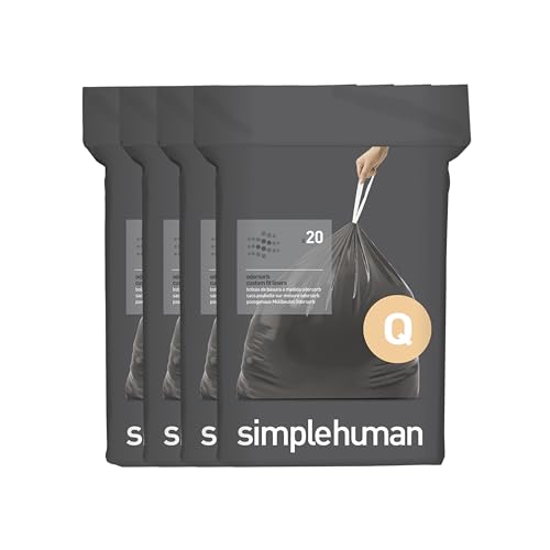 Image of simplehuman Code Q 80 Count, Genuine Odorsorb Custom Fit Liners, Drawstring Odor Absorbing Trash Bags in Dispenser Packs, 50-65 Liter / 13-17 Gallon