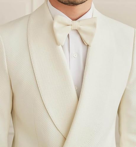 Men's White Shawl Lapel Double Breasted Formal Tuxedo Blazer Jacket, Two Side Pockets4