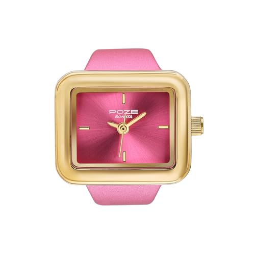 Image of Sonata Poze 7 Analog Pink Dial Gold Sheet Metal Ring Strap Watch for Women - SP80143KM02W