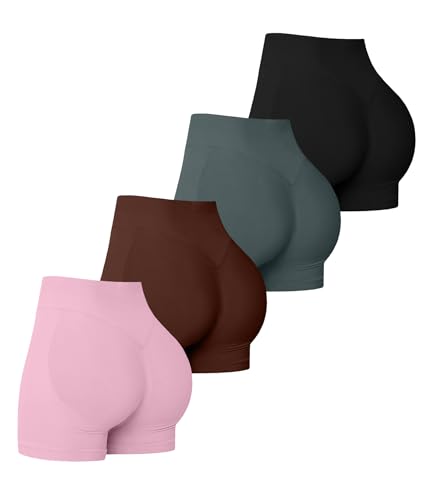 4 Pack Women Workout Gym Impact Shorts Seamless Scrunch Butt Lifting Gym Yoga Shorts