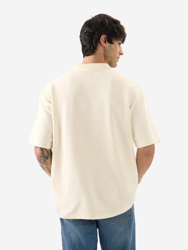 Image of The Souled Store Solids: Pastel Blue Men and Boys Short Sleeves Collared Neck Textured Cotton Blend Oversized Polos