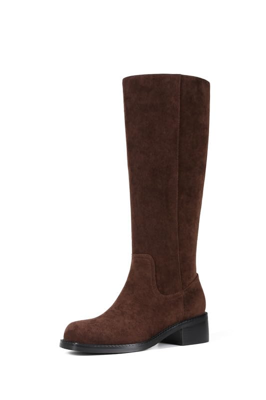 Image of ZJA Knee High Boots Square Toe Boots Low Heel Flat Long Boots for Women Dress Chunky Comfortable Tall Boots