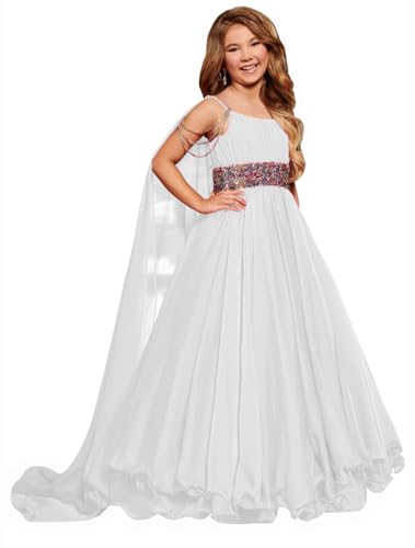 Girls Off-Shoulder Pageant Dresses Chiffon Princess Birthday Formal Party Ball Gowns with Flowy Cape PY087