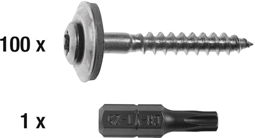 Connex Spenglerschrauben 4,5 x 35 mm - 100 Stück - TX-Antrieb - Mit Dichtscheibe - Korrosions- & witterungsbeständig - Inkl. Bit / Fassaden-Schrauben / Dachschrauben / Schrauben-Eimer / B30165