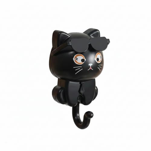 Image of Cute Black Cat Wall Hook with Sunglasses - Decorative Adhesive Key Holder for Wall - No-Drill Heavy Duty Utility Hook for Kitchen, Bathroom, & Closet - Fun inchPeek-a-Boo inch Interactive Home Decor (1 Pack)