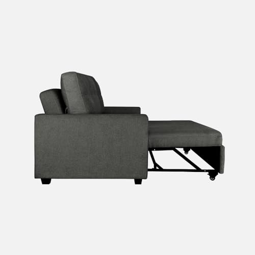 Image of Duroflex Ease - Wood 3 Seater Sofa Cum Bed with Pullout Mechanism, Graphite Grey Finish, 3-Person Sofa