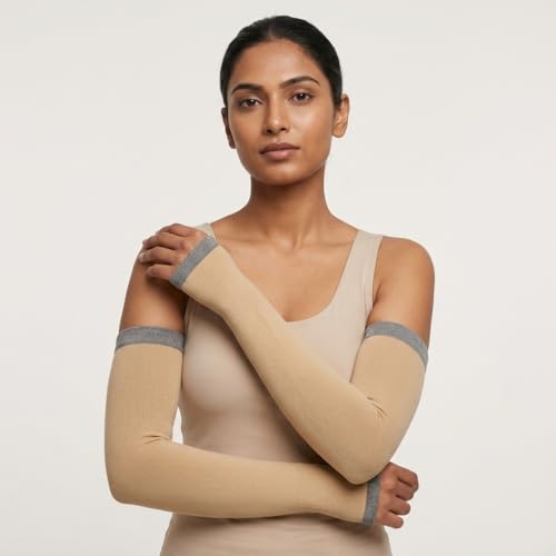 Image of UV Sun Protection Cooling Arm Sleeves For Men And Women 90% Nylon 10% Spandex Compression Hand Cover With Thumb Hole For Driving Cycling Cricket And Sports