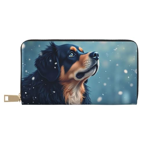 Realistic Black Dog-A Print Wallet Women, Leather Bifold Multi Card Wallet, Long Purse Women's Wallets
