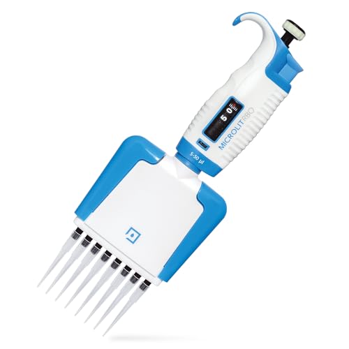 MICROLIT Multi Channel Pipettes with Adjustable Volume, Accurate and Calibrated Micropipette for 5-50ul Liquid Capacity, 8-Channel Micropipettes Compatible with Pipette Tips