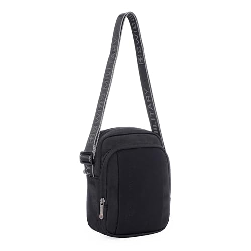 Image of SWISS MILITARY Black Gold Collection Trail Stylish Travel Sling Bag with Multiple Compartments & Compact Crossbody, 4L Capacity, 1680D Polyester, Adjustable Shoulder Strap with Keychain Holder (4L)
