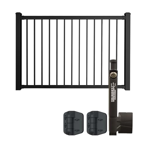 Image of Weatherables 42 in. H x 5 ft. W Stanford Gate Kit - Aluminum Porch & Deck Railing Gate with Black Powder-Coated Finish, Adjustable Outdoor Entry Gate