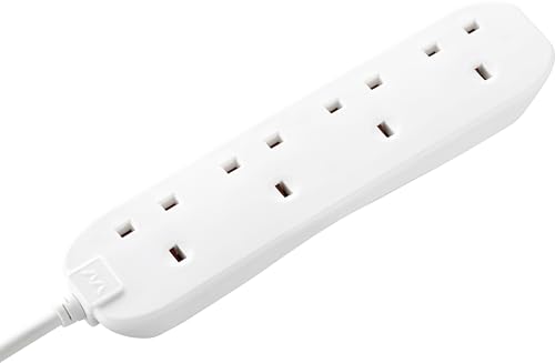 Masterplug Four Socket Extension Lead, 2 Metre Cable, Unswitched, 4-Way Plug Extension Cable, Power Strip, Basic Power, White, 13A, 4G, 2m, BFG210N