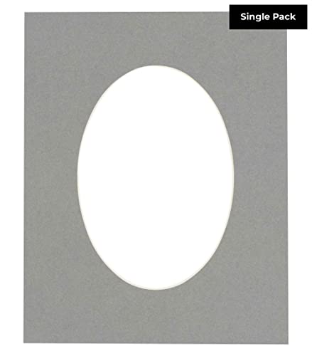 CountryArtHouse Mid Grey Acid Free 10x13 Oval Picture Frame Mat with White Core Bevel Cut for 8x10 Pictures - Fits 10x13 Frame - Pack of 1 Matboard Show Kit with Acid Free Backing & Clear Bag