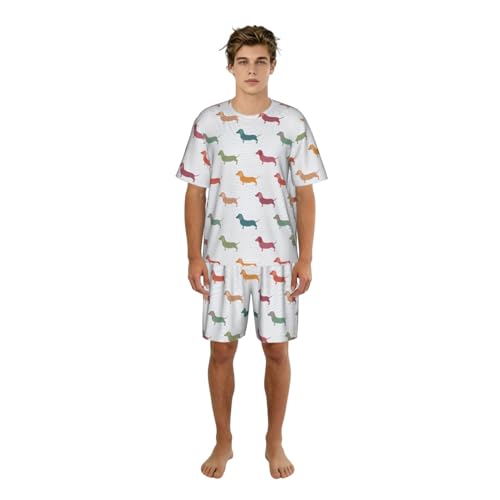 Pijama de perros salchicha de hombre con tejido ultra suave, camiseta y pantalón con bolsillos