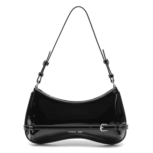 Trendy Shoulder Bag for Women, Small Under the Arm Purse Patent Leather Womens Purses and Handbags with Zipper Closure