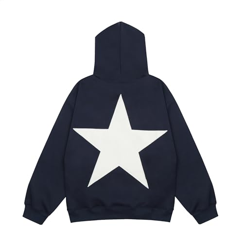 Vamtac Embroidered Star Graphic Hoodie at Front and Back Y2K Oversized Long Sleeve Pullover 2025 Trendy Outfits
