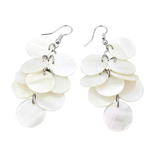 AeraVida Enchanting Cluster of White and Yellow Kabibe Shell Circles Handcrafted Dangle Earrings, 1.22x2.83 in4