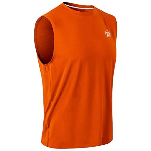 MEETWEE Men's Tank Top, Mesh Sleeveless T-Shirt Quick Dry Muscle Tank Shirt Sport Undershirt Gym Vest for Fitness Workout Athletic Running (Orange, XL) Cover