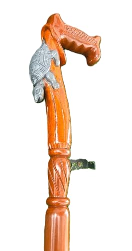 Turtle Hand-Carved Head Designer Walking Cane - Wooden Hand Carved Walking Cane - Premium Wood Carved Walking Stick Cane - 36