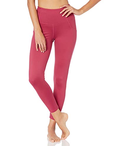 Amazon Brand - Core 10 Women's All Day Comfort High Waist Yoga 7/8 Crop Legging with Side Pockets, Dusty Red, Medium