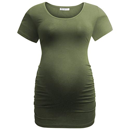 Bearsland HR085BLKLTGRAYAMGREENM Womens Maternity Tshirt 3 Packs Classic Side Ruched Tee Top Mama Pregnancy Clothes,Black+Lightgray+Armygreen,M thumb #2