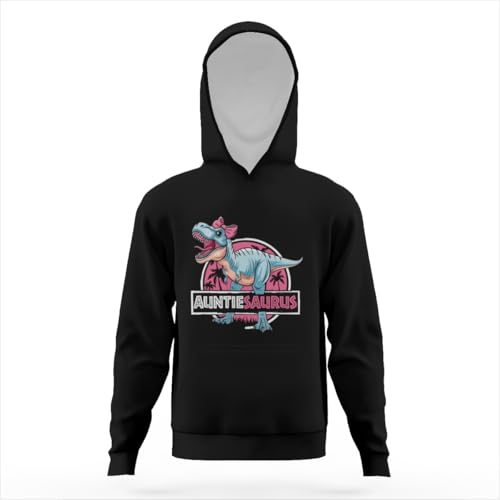 T-Rex Birthday Funny Auntie Saurus Dinosaur Cool Hoodies for Teen Girls Boys Lightweight Kangaroo Pocket Sweatshirt3