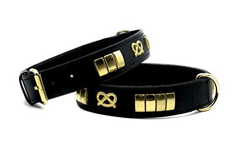 Staffordshire Bullterrier-Halsband aus Leder mit klassischem Staffy-Knoten und Nieten in Schwarz / Braun / Hellbraun (55,9 cm Halsbandlänge, Schwarz)