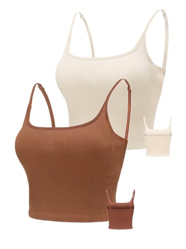 Chilylori Seamless Sports Bra Cropped Tank Top with Adjustable Straps Workout Tops Ribbed Sports Bra for Women 2 Pack