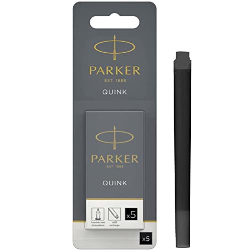 Parker Cartuchos de refil de tinta para caneta-tinteiro longa QUINK, preto, 5 unidades