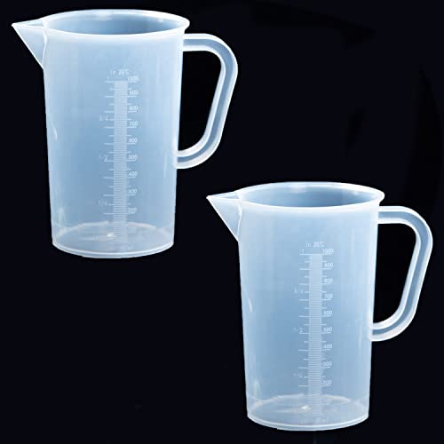 DARENYI 2 jarra medidora plastico 1 litro, vaso medidor de plástico transparentes graduados con asa, vaso medidor ml en el hogar y la cocina para medir líquidos y uso en laboratorio