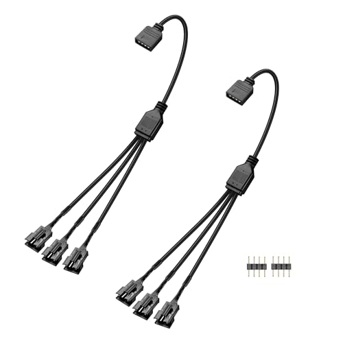Image of GINTOOYUN 2 PCS 1 to 3 ARGB Splitter Cable 12V 4-Pin Female to Three SM 4-Pin Male Addressable RGB Splitter Cable for LED Light Strips,12V ARGB Fans,Computer Cases,etc(11.8Inch)(Style 6)