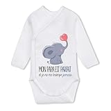 Body bébé en coton biologique avec manches longues raglan et ouverture kimono pour faciliter l’habillage. Boutons pression sans nickel à l’entrejambe. Très pratique pour les premiers mois de Bébé.