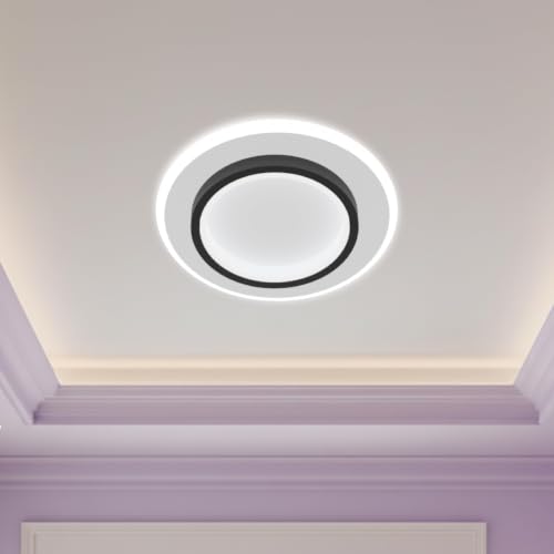 Image of 24W Round LED Ceiling Light | Dual Ring Design | 3 Colour Modes (Warm /Natural /Cool) | Flicker-Free, Anti-Glare | Flush Mount Surface Light for Bedroom, Living Room, Hall, Office (Round Black)