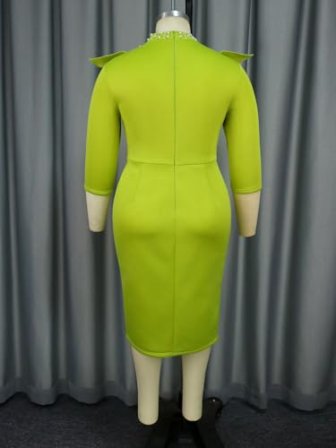 ONTINVA Dresses for Women 2025 High Neck 3/4 Sleeve Bodycon Beaded Work Midi Dress Church Dress with Belt4