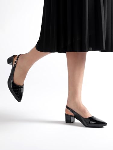 Image of Marc Loire Women's Pointed Toe Block Heel Pumps with Adjustable Slingback for Office, Party and Formal Occasions