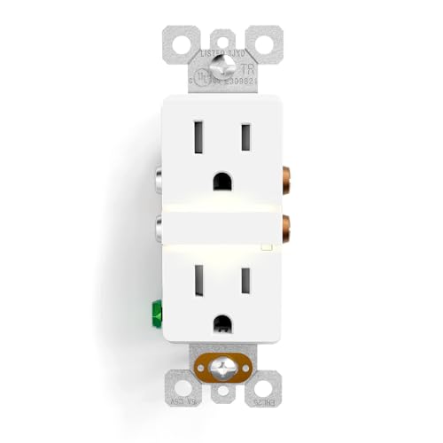 Image of ELEGRP Decorative Outlet Night Light, Electrical Wall Outlets with Built in Led Guidelight 3000K, Tamper Resistant Receptacle, 15 Amp 125 Volt, Matte White, 1 Pack